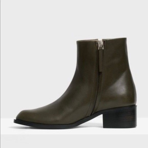 Theory NWT gloss slit boot in olive green - Picture 3 of 8